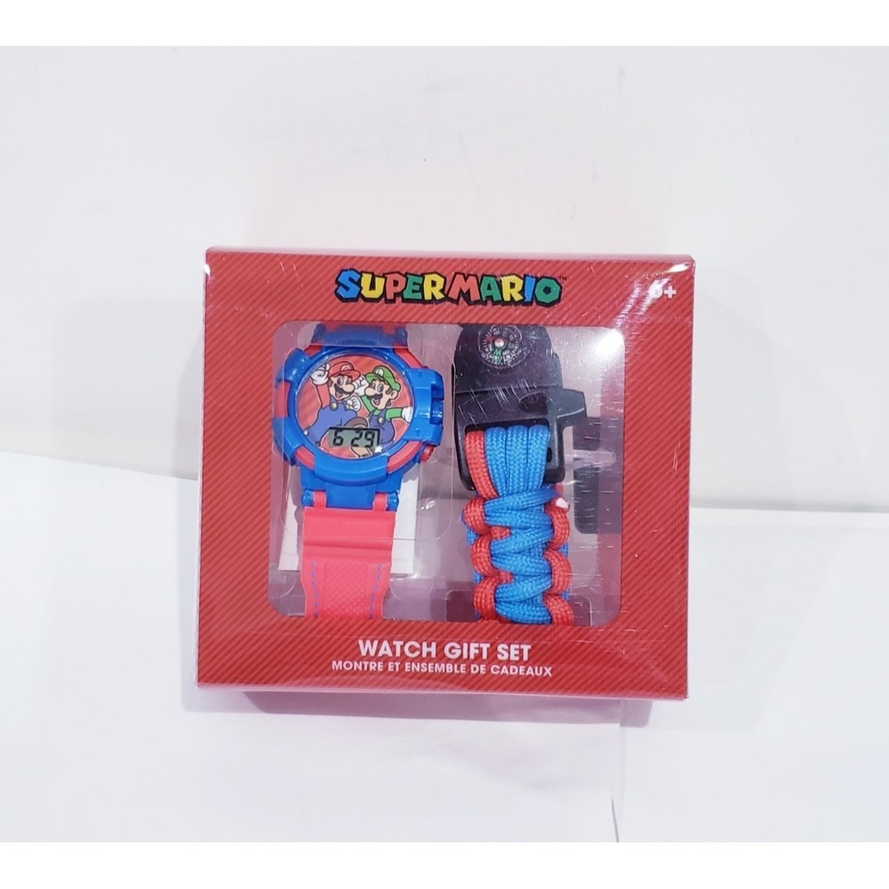 Super Mario Flashing LCD Digital Watch & Compass Strap Set Nintendo Accutime New